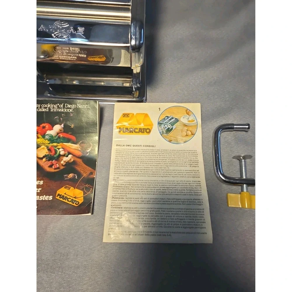 Vintage Marcato Atlas 150 Pasta Maker Machine Chrome Made In Italy Complete W/ M